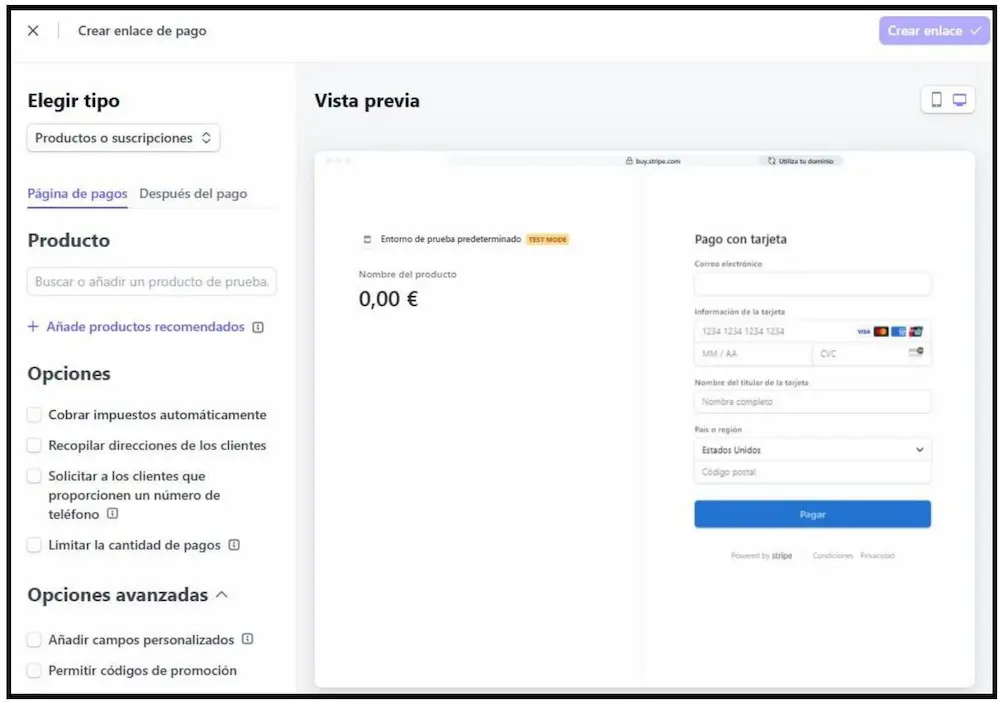 Imagen del dashboard de Stripe.